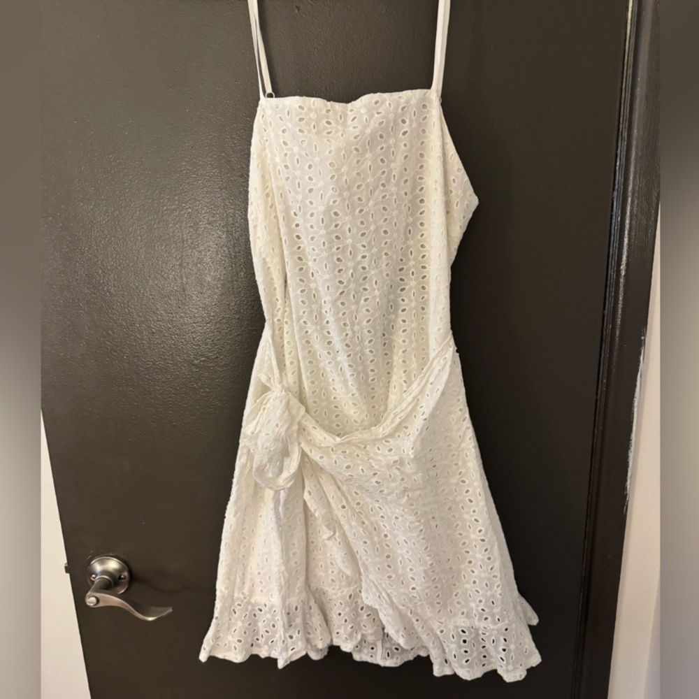 Wrap front eyelet dress